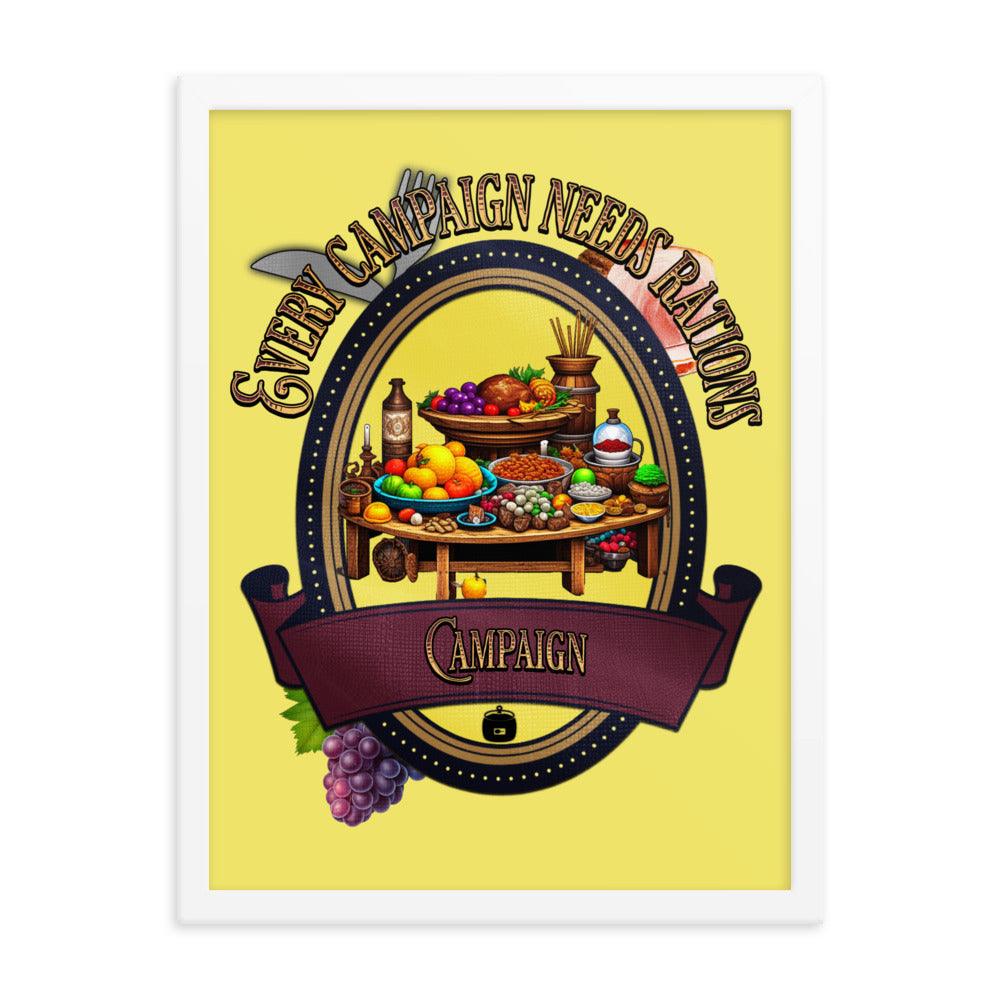 EYNA Emporium - "Every Campaign Needs Rations" Ayous Wood Framed Poster - Campaign