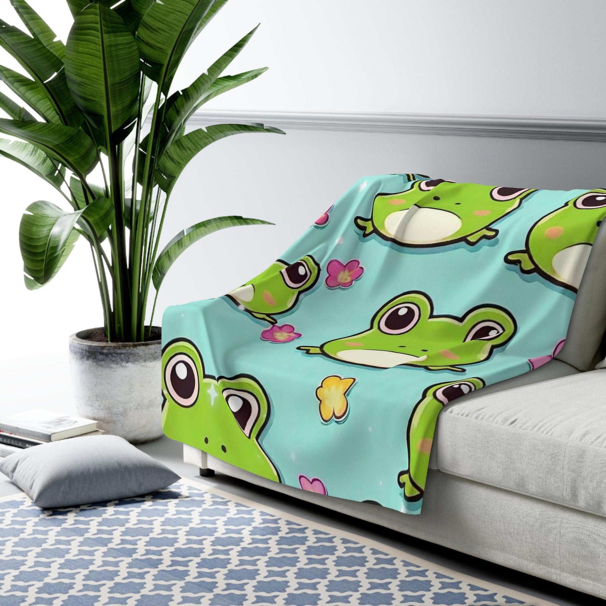 EYNA Emporium - "Kawaii Love Frog" Sherpa Fleece Blanket