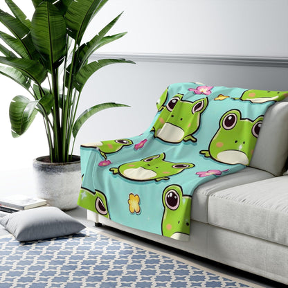 EYNA Emporium - "Kawaii Love Frog" Sherpa Fleece Blanket