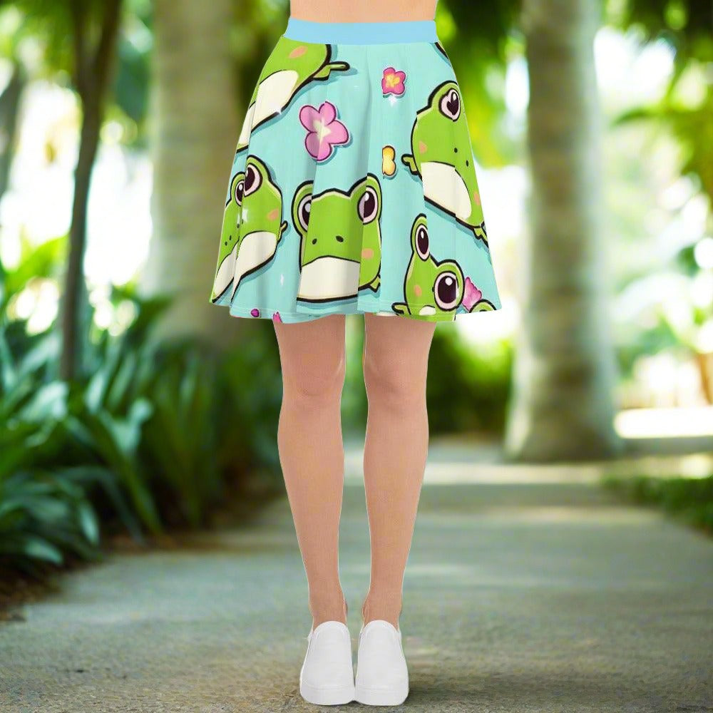 EYNA Emporium - "Kawaii Love Frog" Skater Skirt - Flared Cut