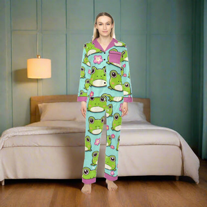 EYNA Emporium - "Kawaii Love Frog" Women's Satin Pajamas