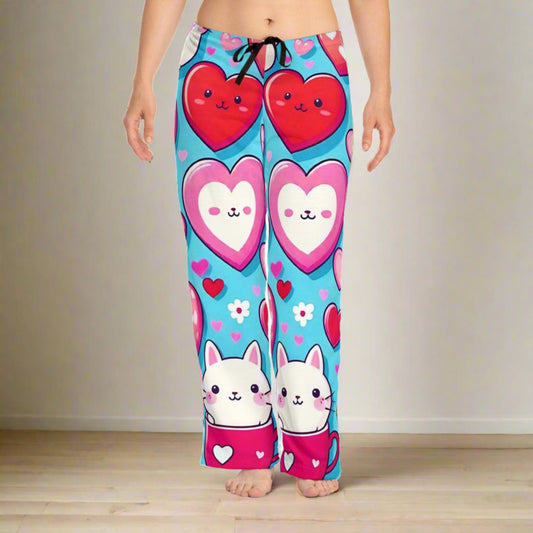 EYNA Emporium - "Kitten Hearts" Women's Pajama Pants with Drawstring