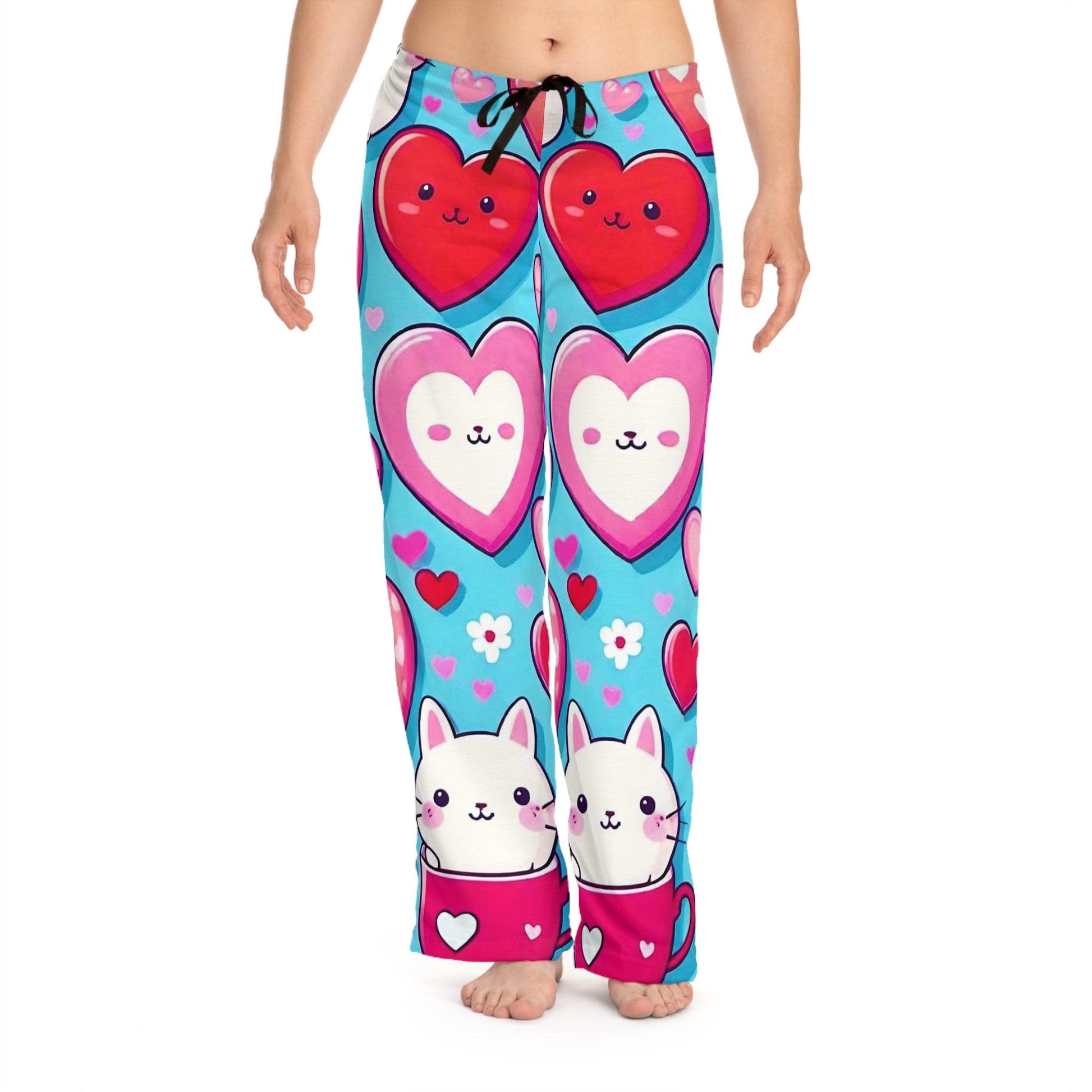 EYNA Emporium - "Kitten Hearts" Women's Pajama Pants with Drawstring