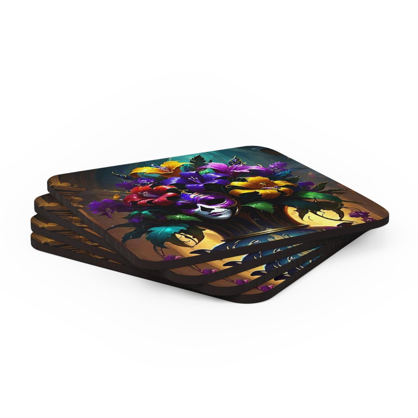 EYNA Emporium - "Mardi Gras Vase" Corkwood Coaster Set