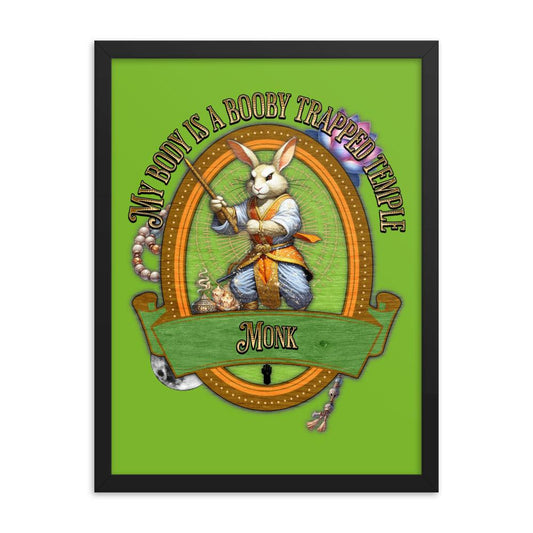 EYNA Emporium - "My Body is a Booby Trapped Temple" Ayous Wood Framed Poster - Monk