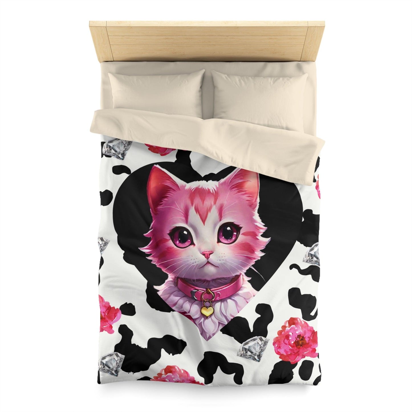 EYNA Emporium - "Pink Diamond Kitten" Microfiber Duvet Cover