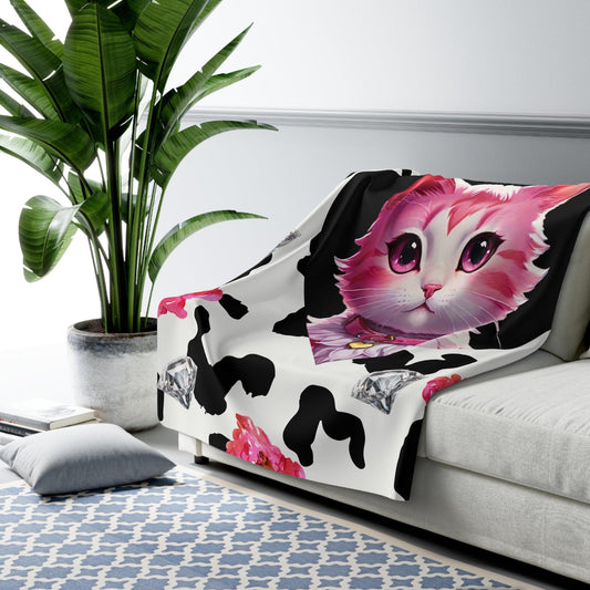 EYNA Emporium - "Pink Diamond Kitten" Sherpa Fleece Blanket