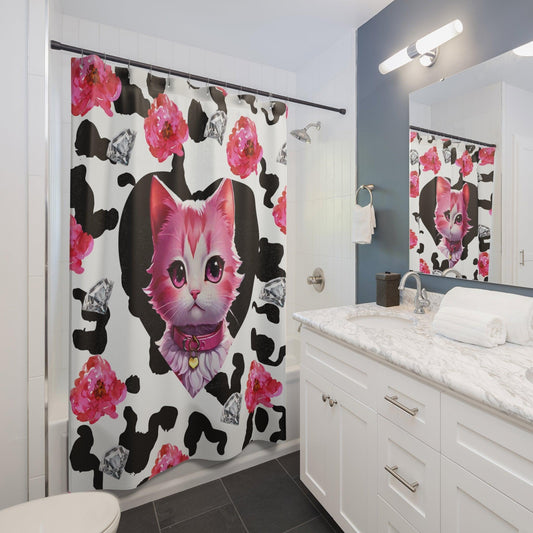 EYNA Emporium - "Pink Diamond Kitten" Shower Curtains