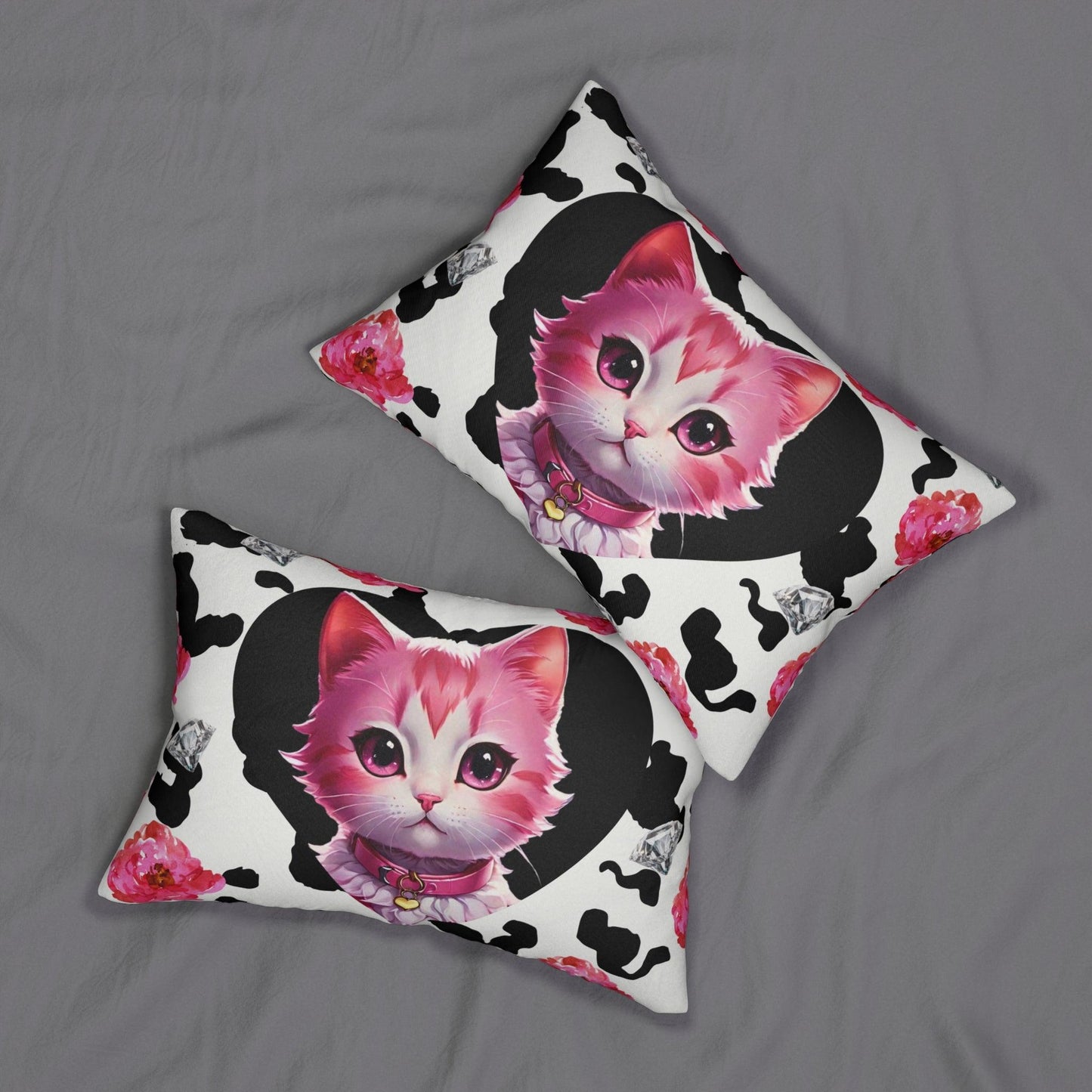 EYNA Emporium - "Pink Diamond Kitten" Spun Polyester Lumbar Pillow