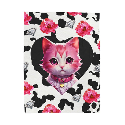 EYNA Emporium - "Pink Diamond Kitten" Velveteen Plush Blanket