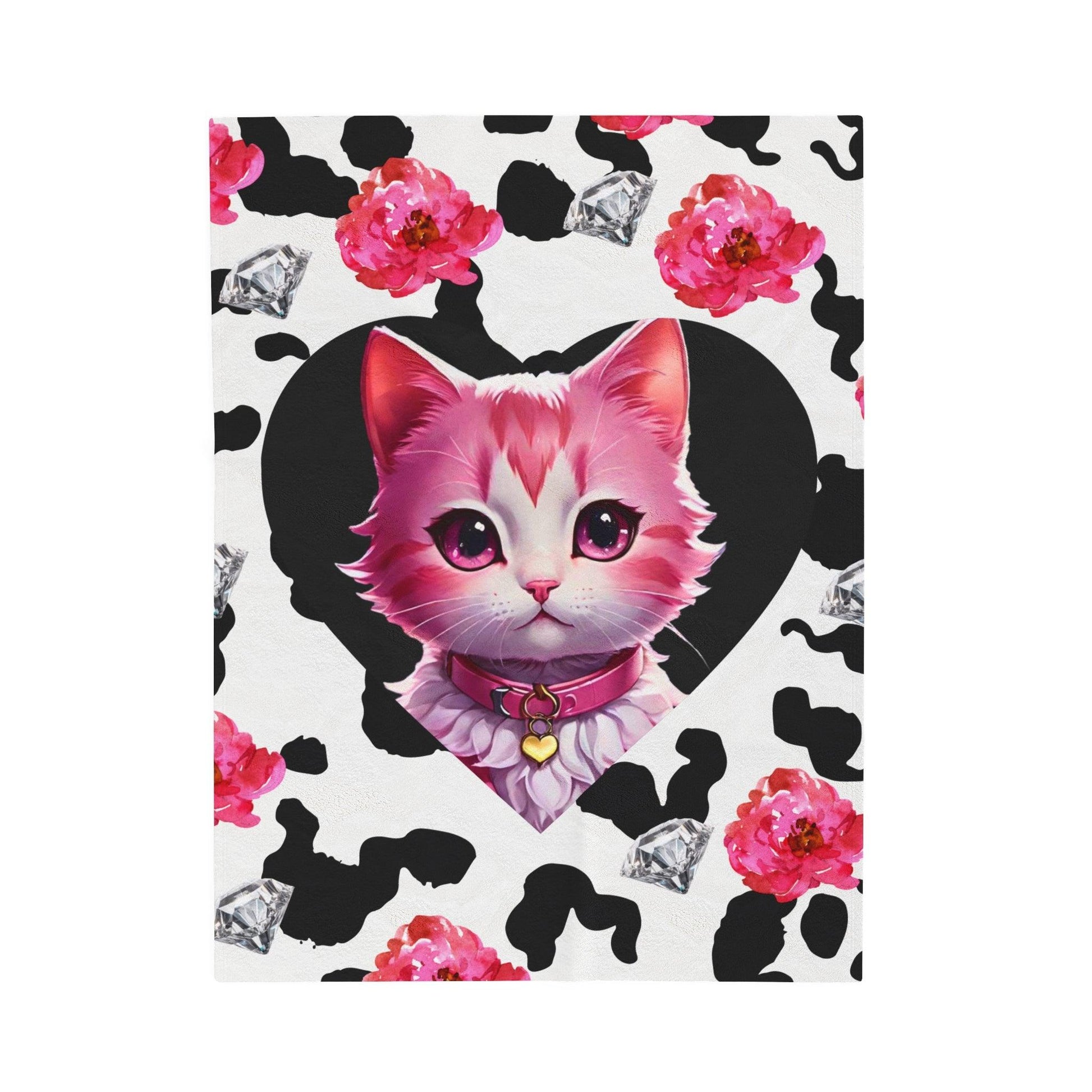 EYNA Emporium - "Pink Diamond Kitten" Velveteen Plush Blanket