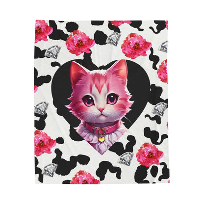 EYNA Emporium - "Pink Diamond Kitten" Velveteen Plush Blanket