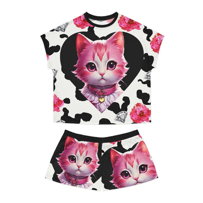 EYNA Emporium - "Pink Diamond Kitten" Women's Short Pajama Set