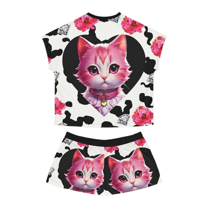 EYNA Emporium - "Pink Diamond Kitten" Women's Short Pajama Set