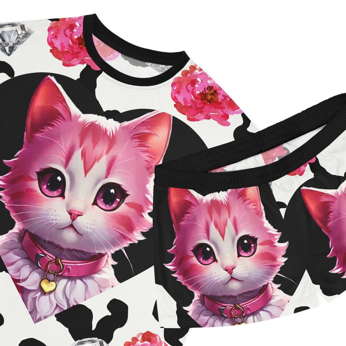 EYNA Emporium - "Pink Diamond Kitten" Women's Short Pajama Set