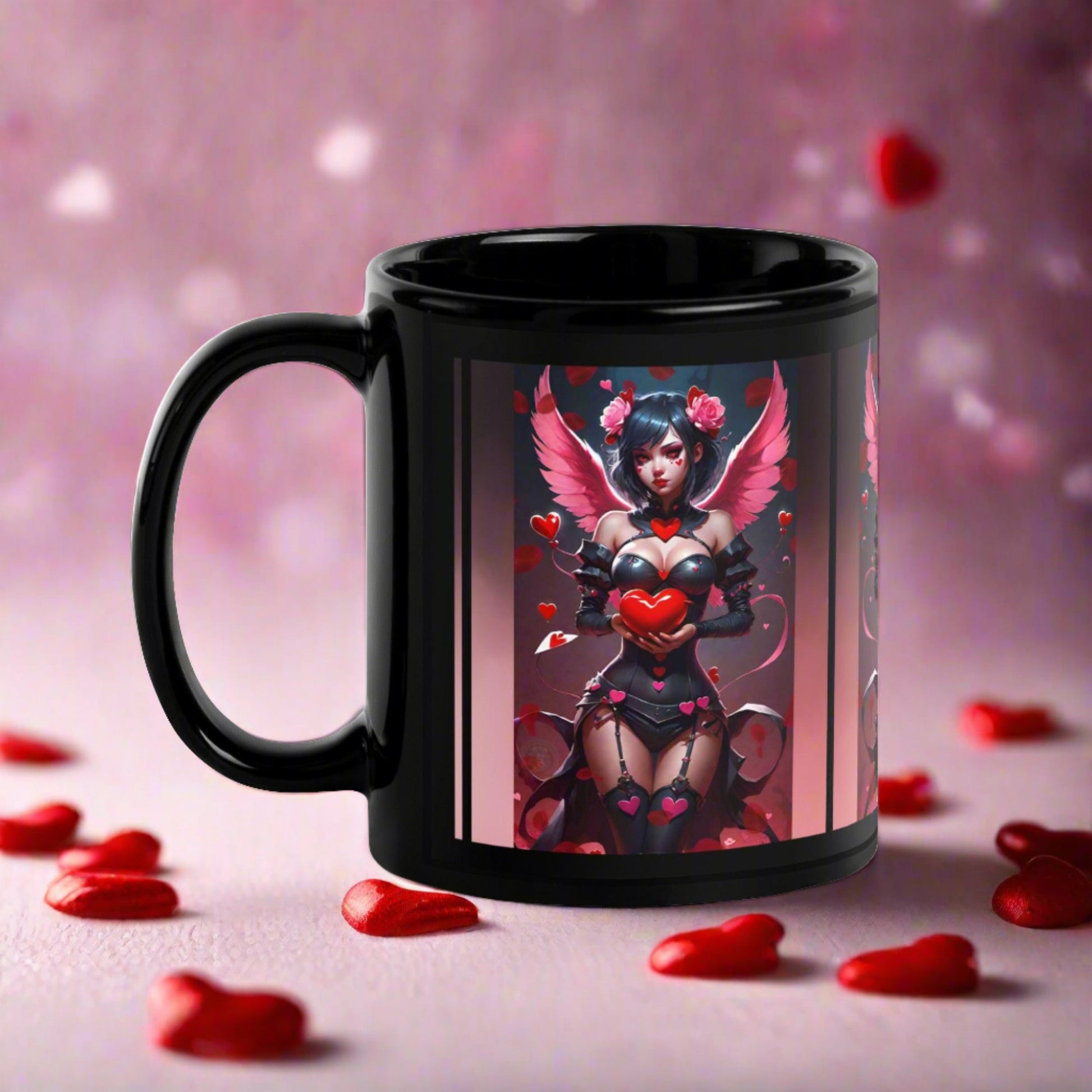 EYNA Emporium - "Valentine's Dark Angel" Black Glossy Mug