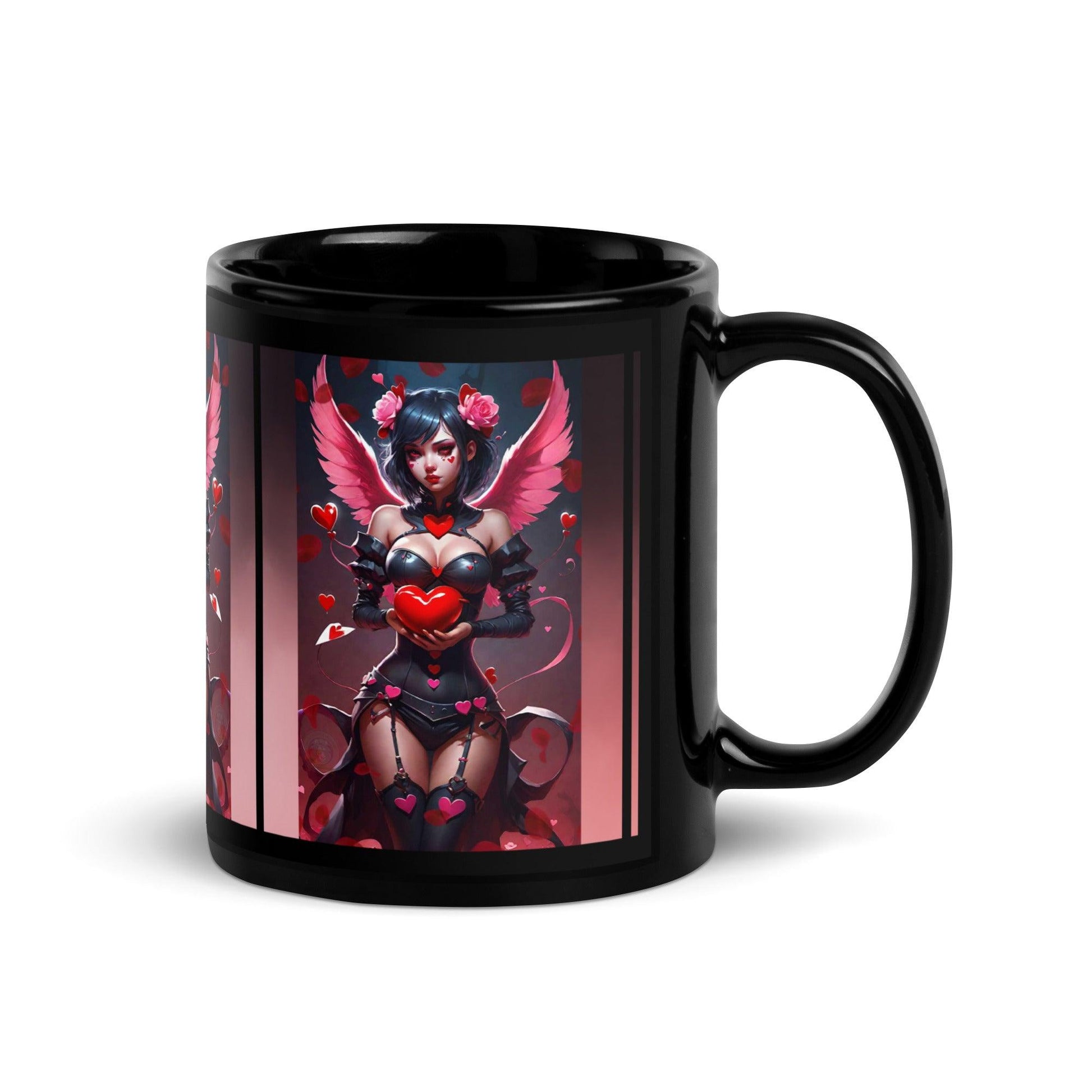 EYNA Emporium - "Valentine's Dark Angel" Black Glossy Mug