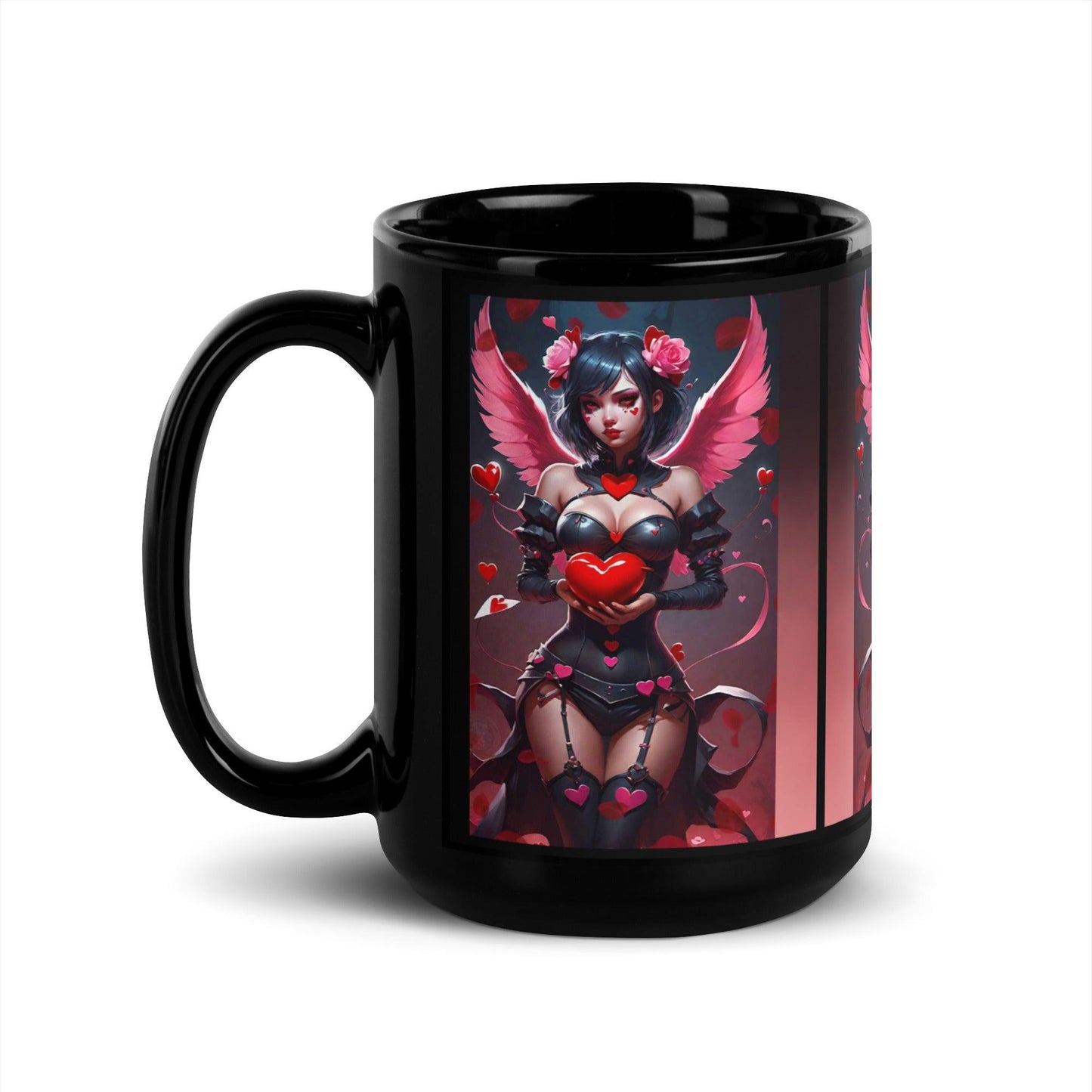 EYNA Emporium - "Valentine's Dark Angel" Black Glossy Mug